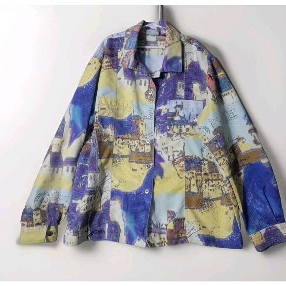 Chico's Colorful Jacket Women's Size 2 Travel Lover Vacation Wear Fun Colorful - Picture 1 of 15